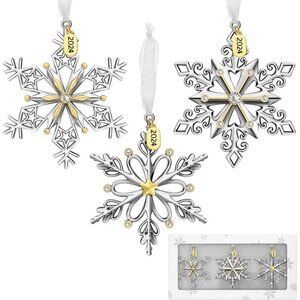🆕 Christmas Tree Ornaments Set 3 Pieces Metallic Snowflake Hanging Home Decor